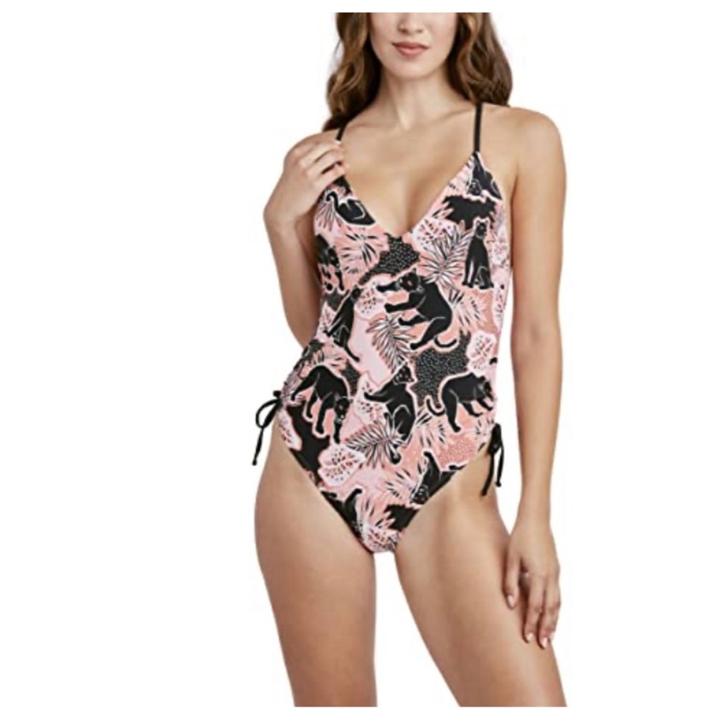 BCBGeneration One Piece Swimsuit Adjustable V Neck Tummy Control in Peach XL